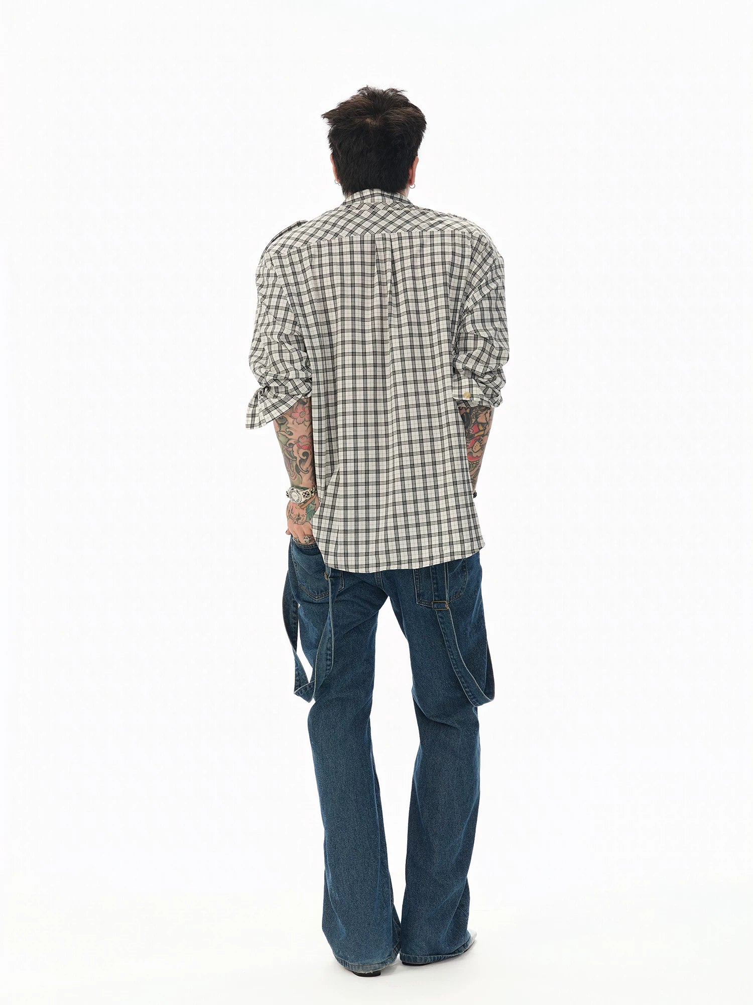 Textured Black White Checkered Utility Shirt