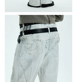 White Double Waistband Studded Straight Jeans