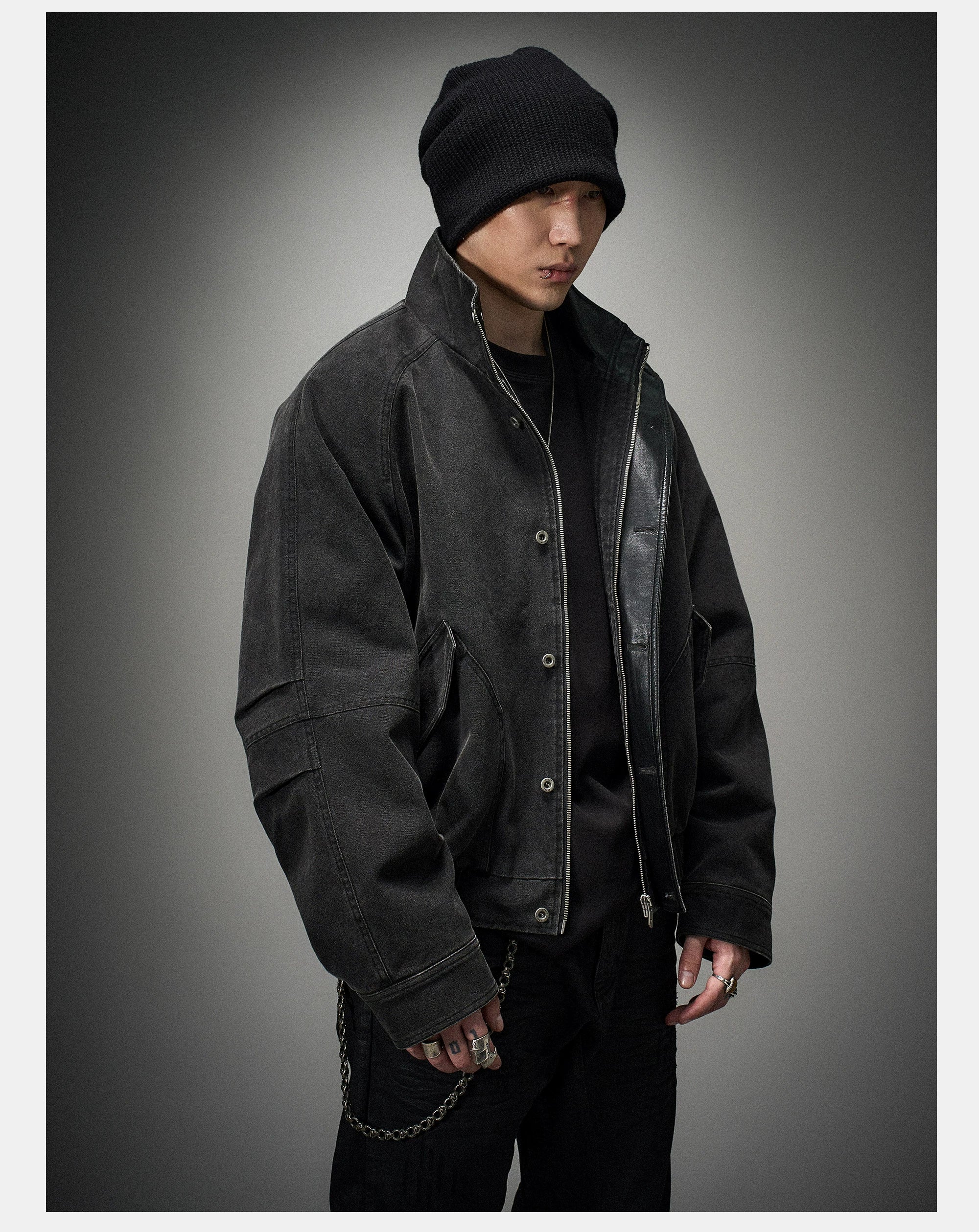 Loose Stand Collar Washed Canvas Coat