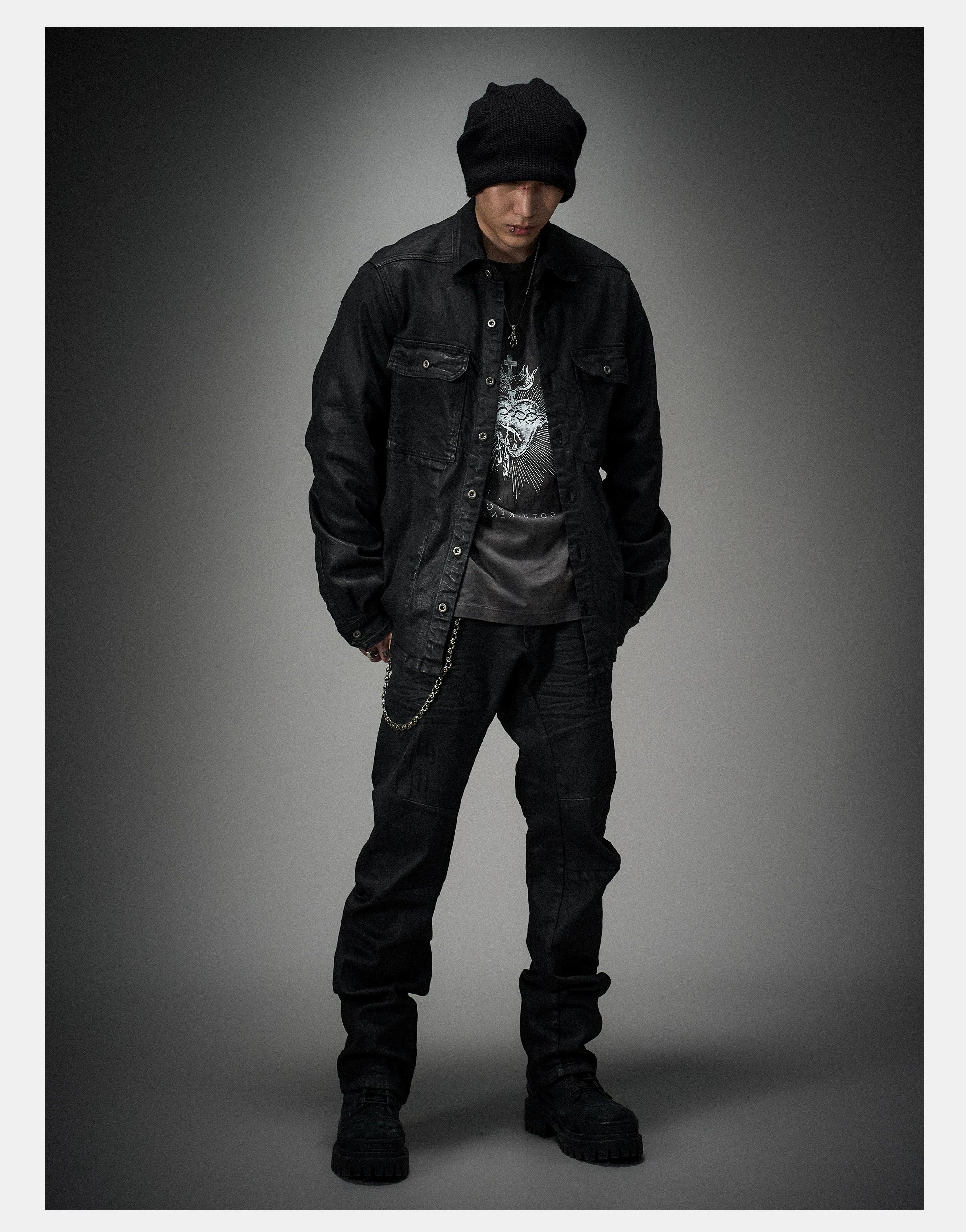 Dark Waxed Oversized Denim Shirt Jacket