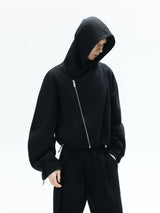 Curved Sleeves Zip Hooded Cardigan