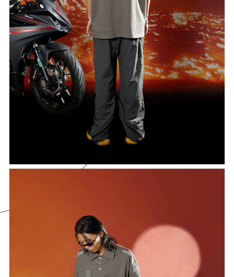 Double Zippers Tailored Loose Straight Pants