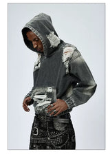 Washed Distressed Drop Shoulder Cropped Hoodie