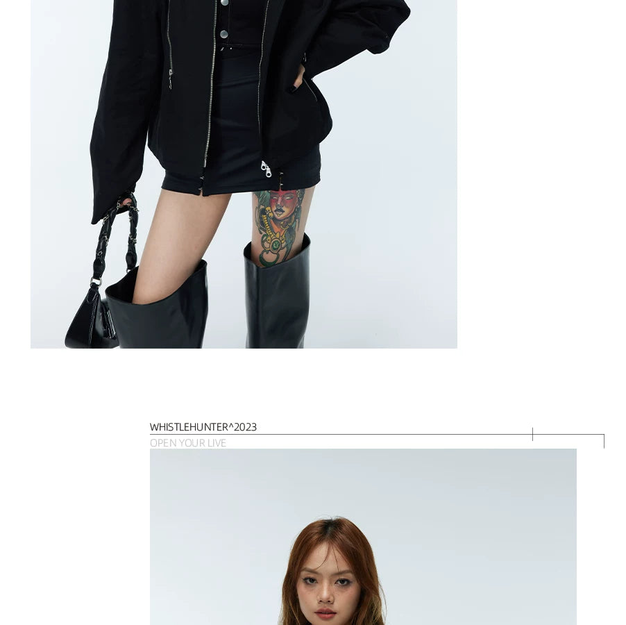 Unisex Two-Tone Irregular Short Multi-Zip Jackets