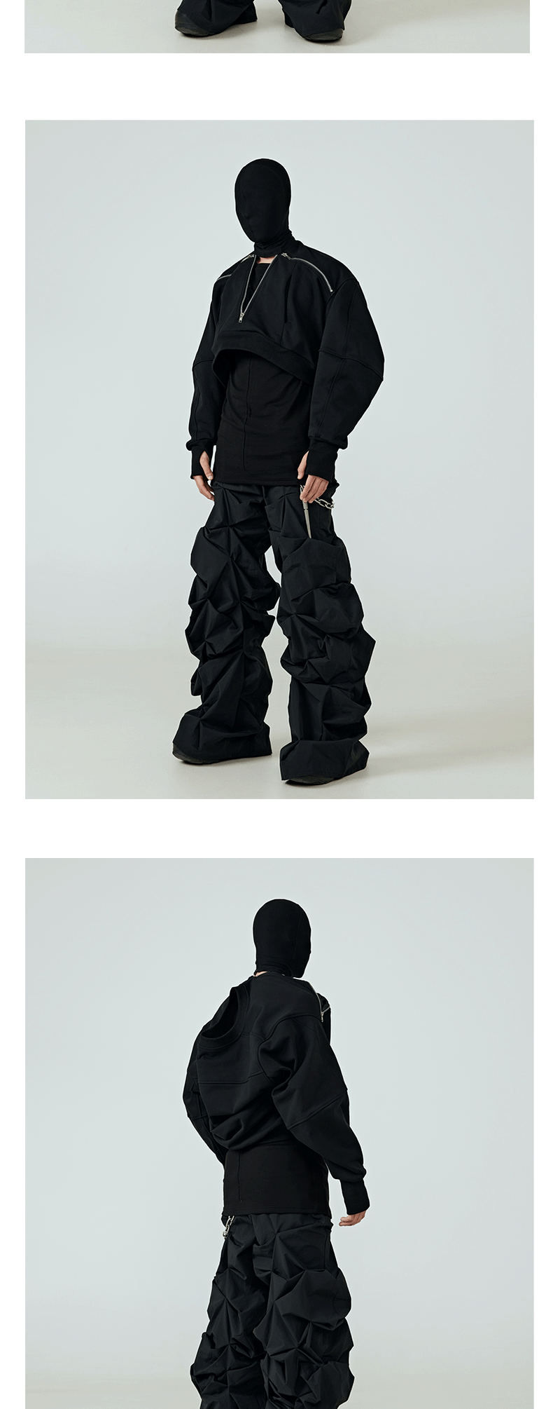 Black Pleated Wide Leg Casual Pants