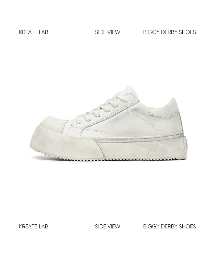 Unisex Distressed Low-Top Leather Platform Sneakers