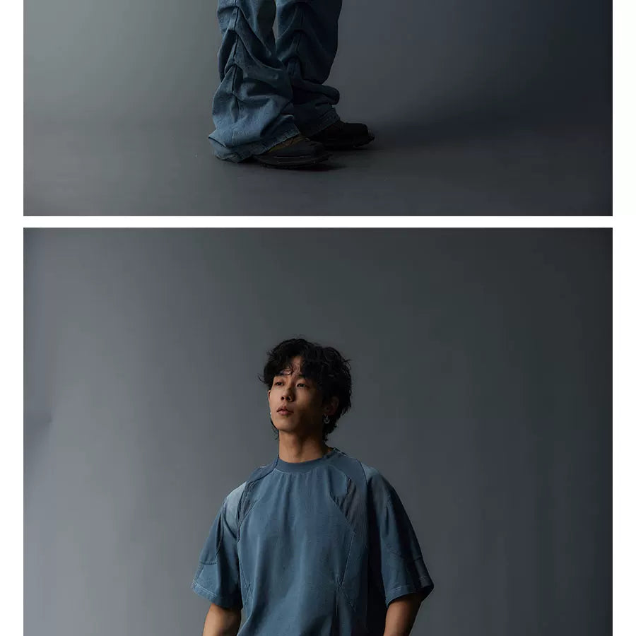 Two-Tone Washed Mesh Patchwork Tee