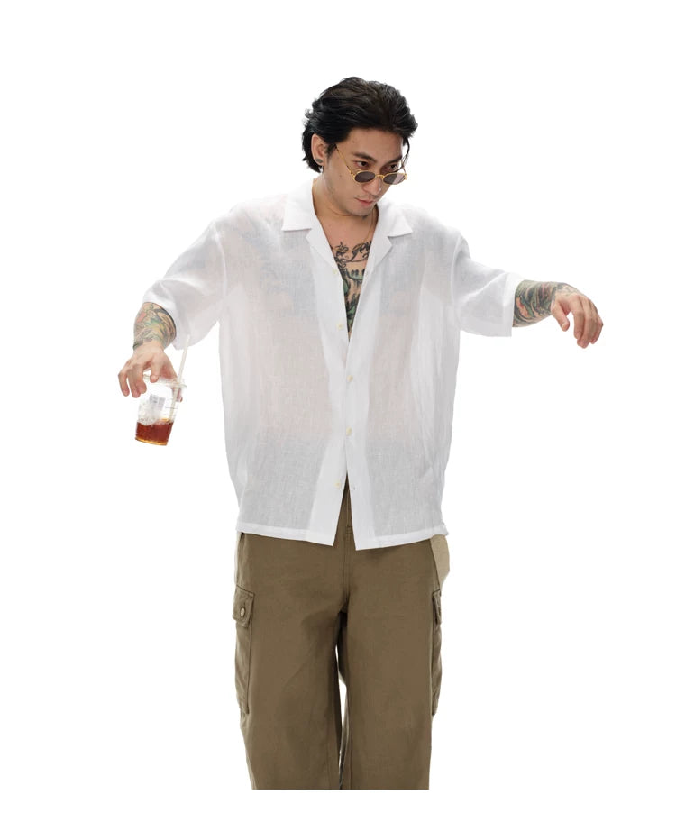 Elegant French Linen Cuban Collar Shirt