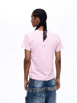 Men's Pink Striped Skull Print Tee