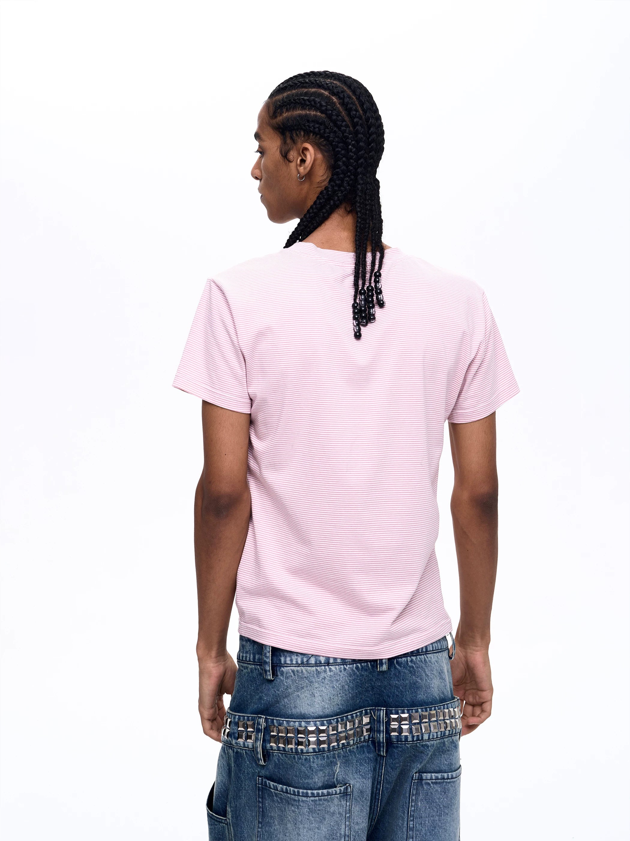 Men's Pink Striped Skull Print Tee