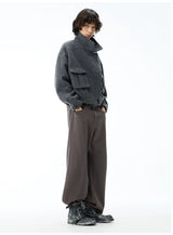 Faded Washed Pleated Straight Jeans
