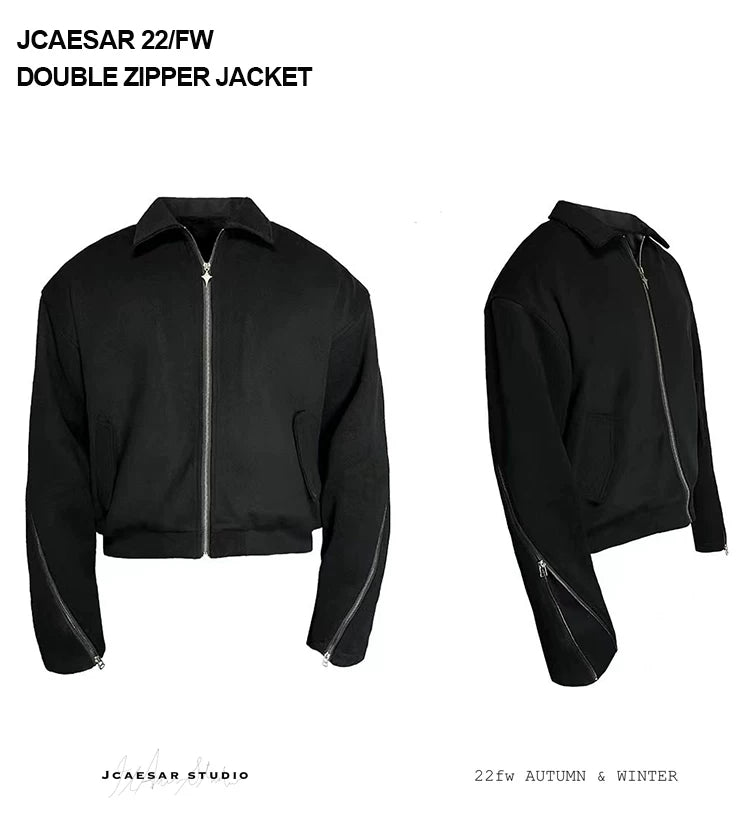 Men's Double Zipper Wool Jacket