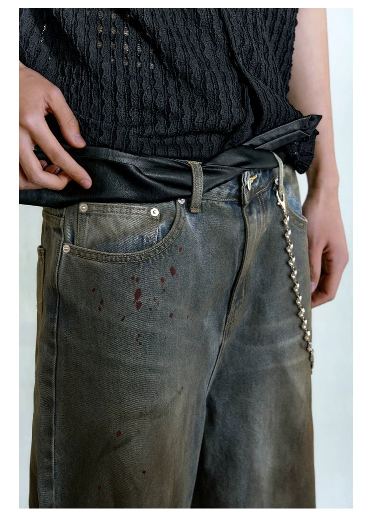 Distressed Cut Splatter Jeans