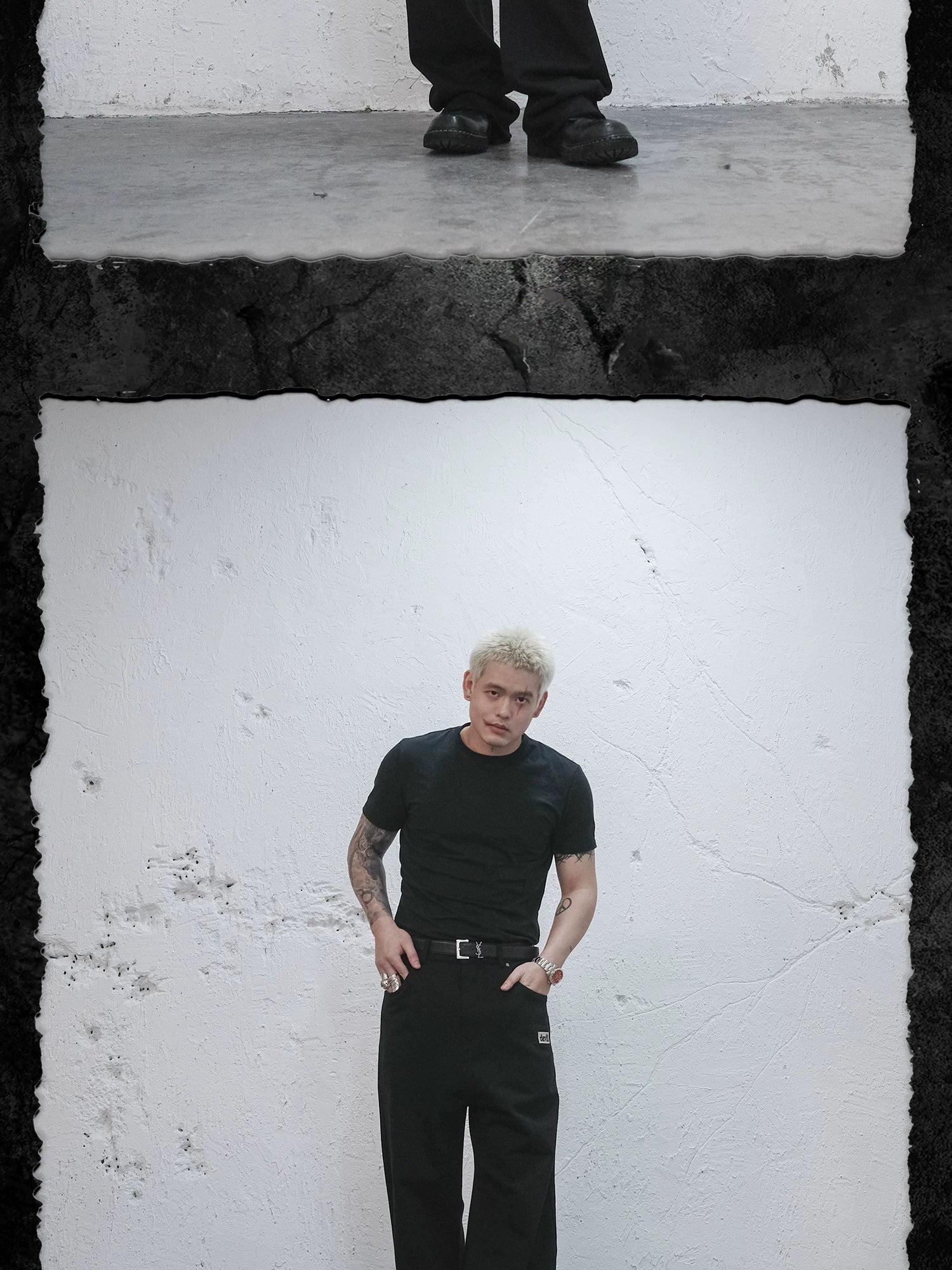 Embroidered Devil Straight-Leg Denim-Style Terry Sweatpants