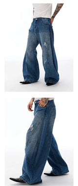 Vintage Washed Distressed Curved Banana Jeans