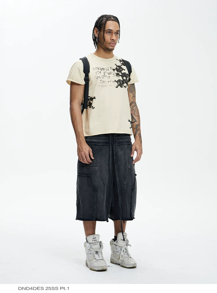 Loose Double Waistband Vintage Cotton Shorts