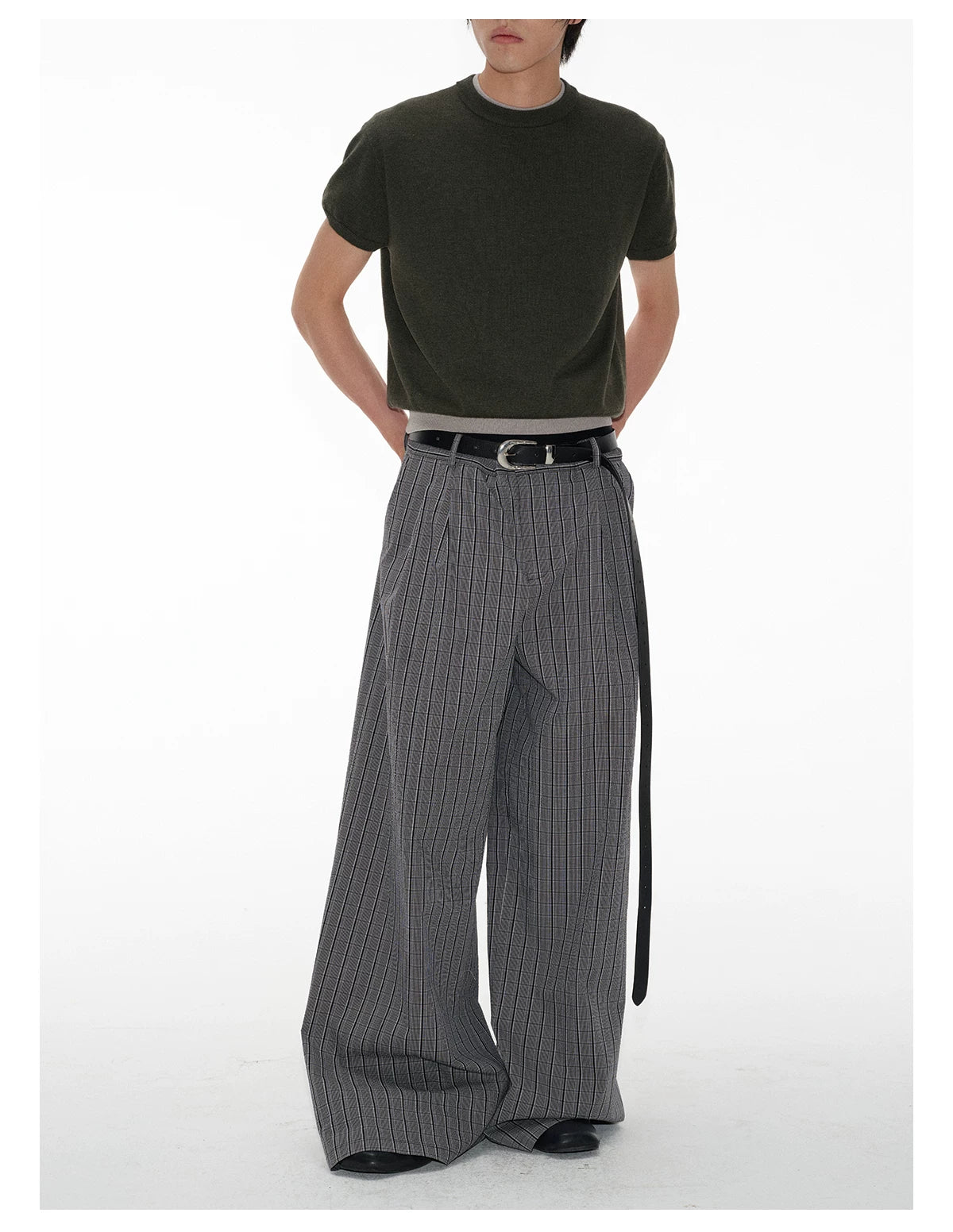 Plaid Pleated Wide Leg Pants