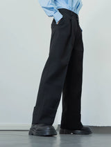 Men's Black Loose Straight Cuffed Pants