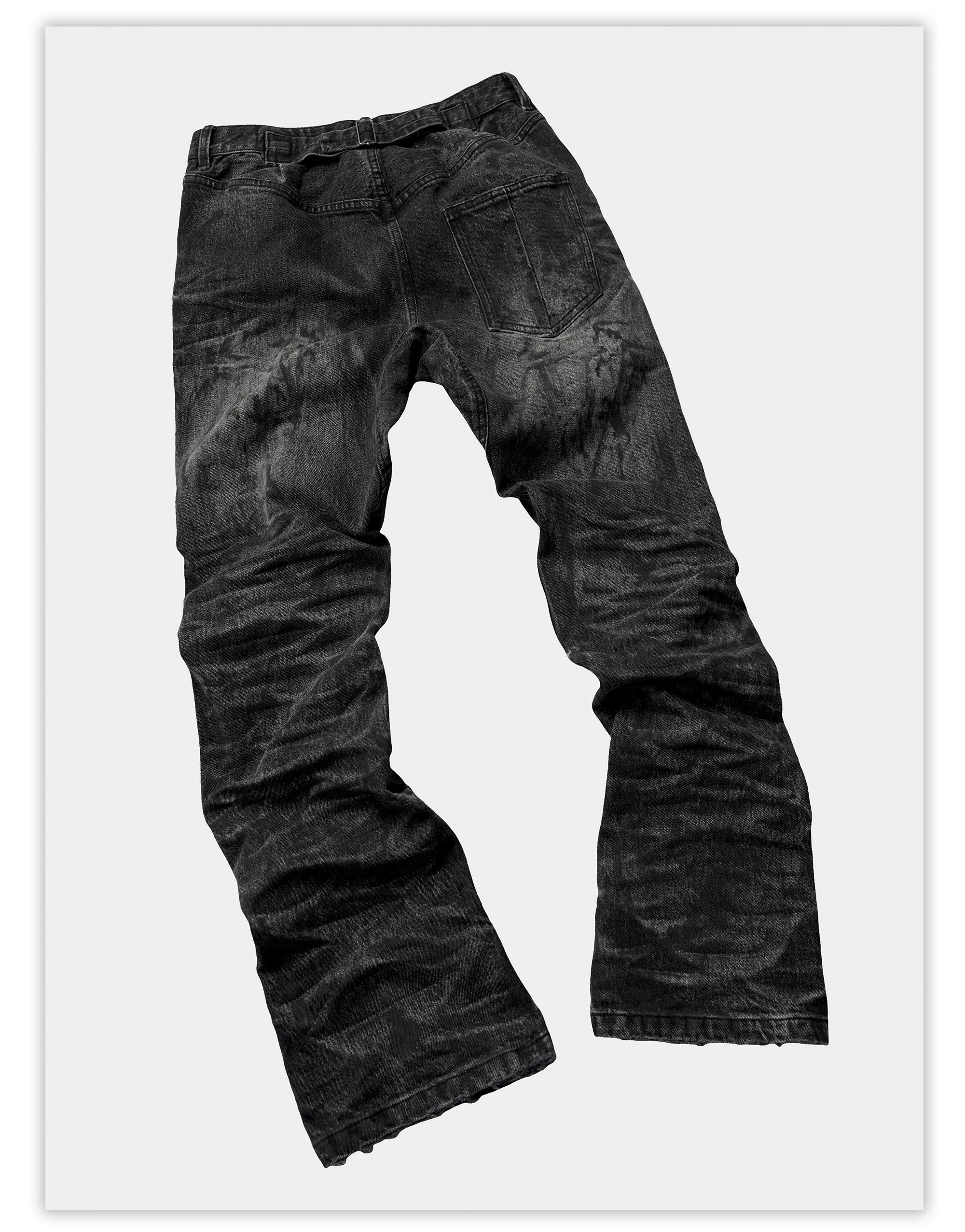 Dark Distressed Crinkled Straight Jeans