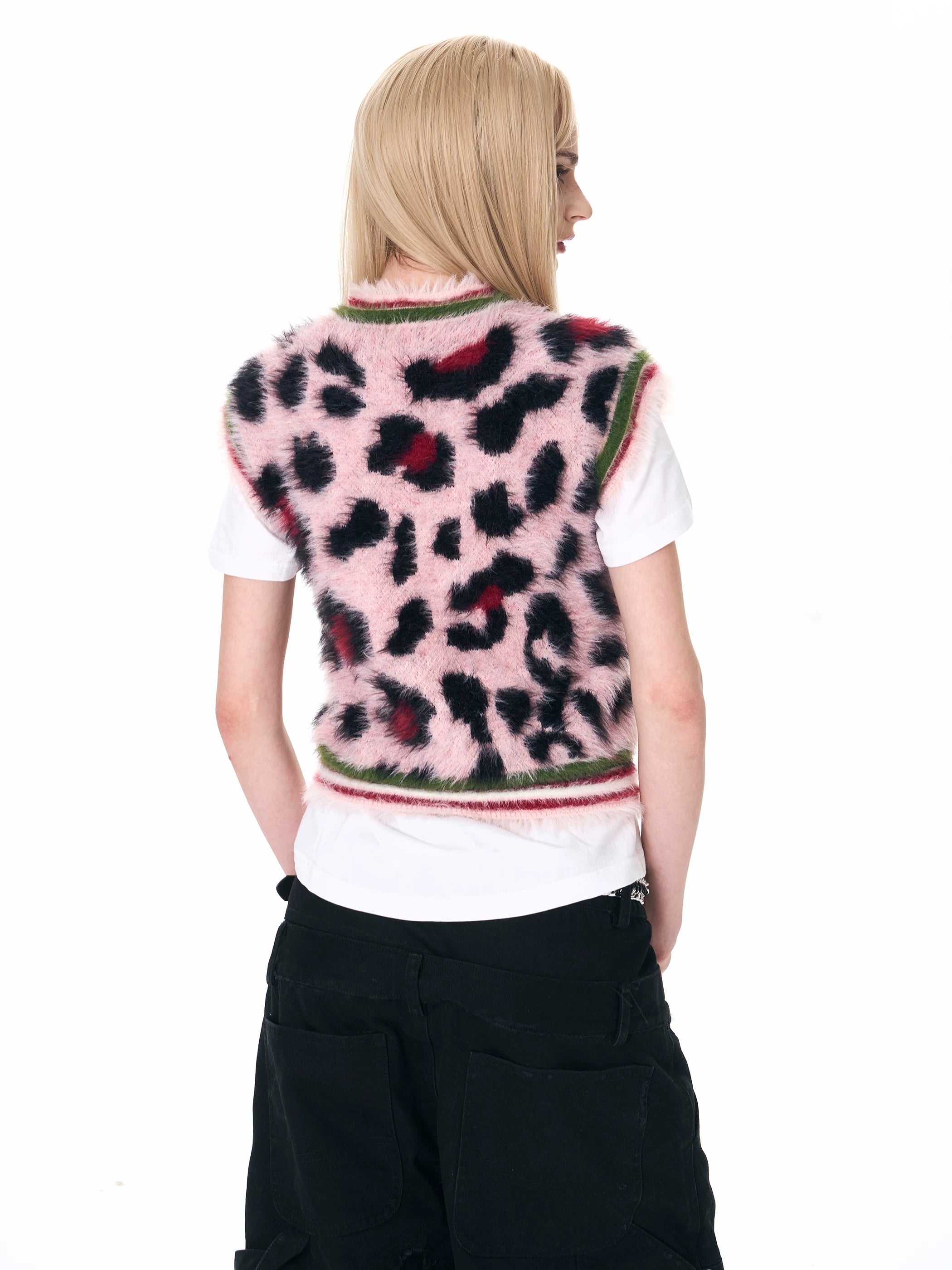 Men's Pink Leopard Print Fuzzy Vest