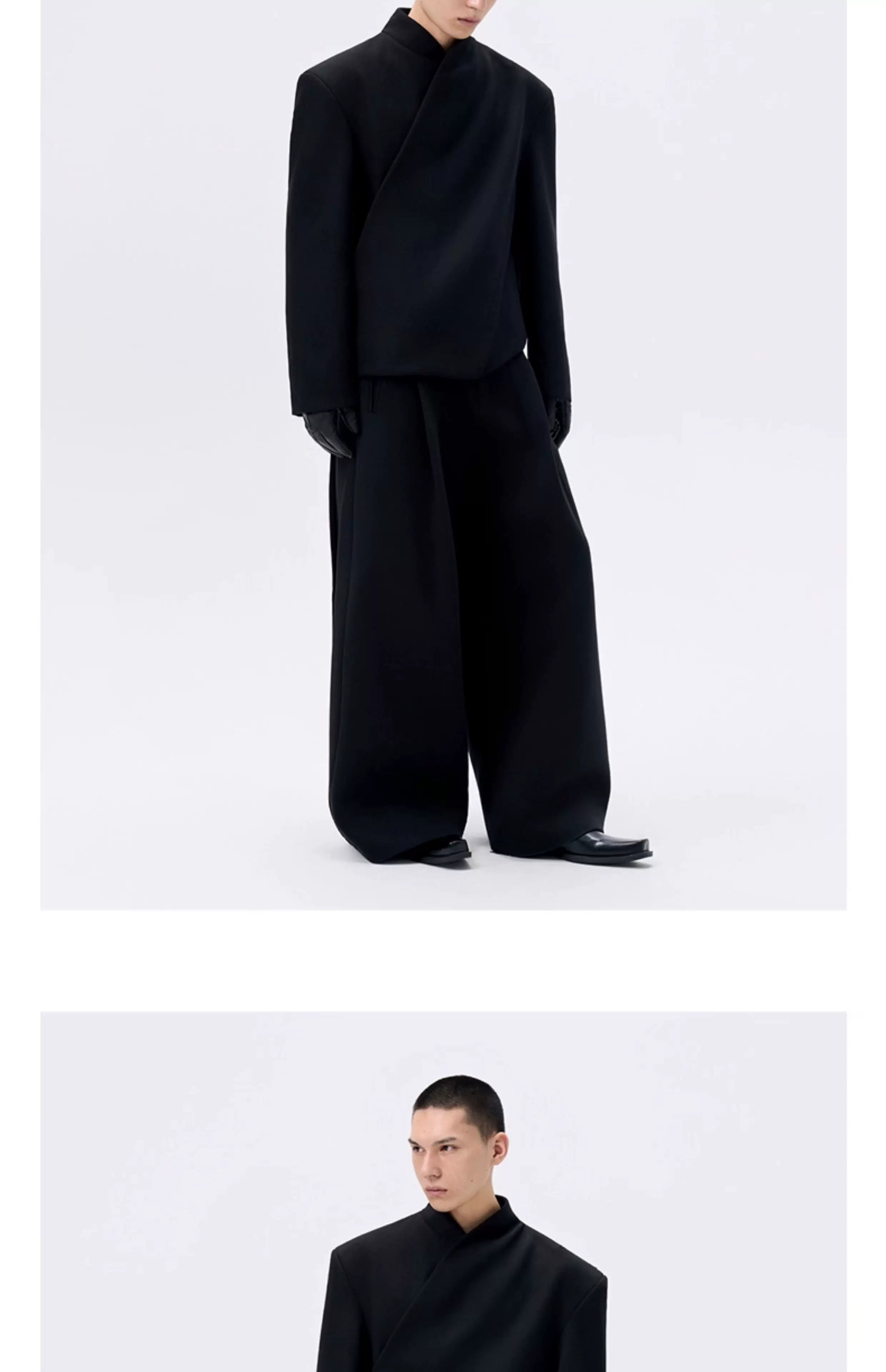 Cropped Deconstructed Waist-cinched Stand Collar Jacket