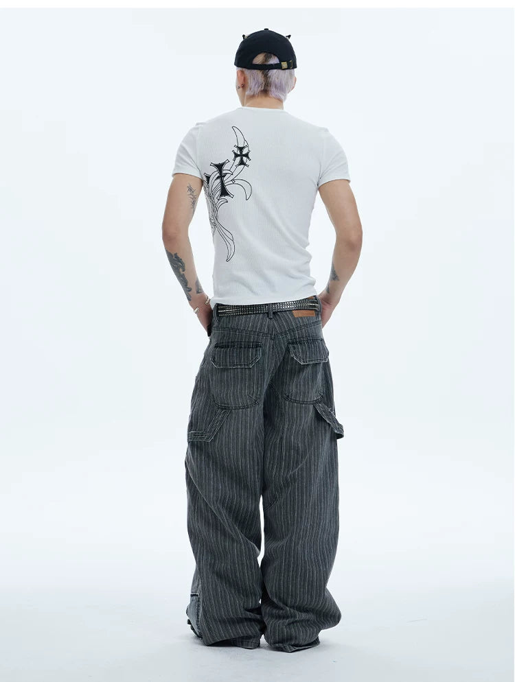 Cross Print Slim Crew Neck Tees