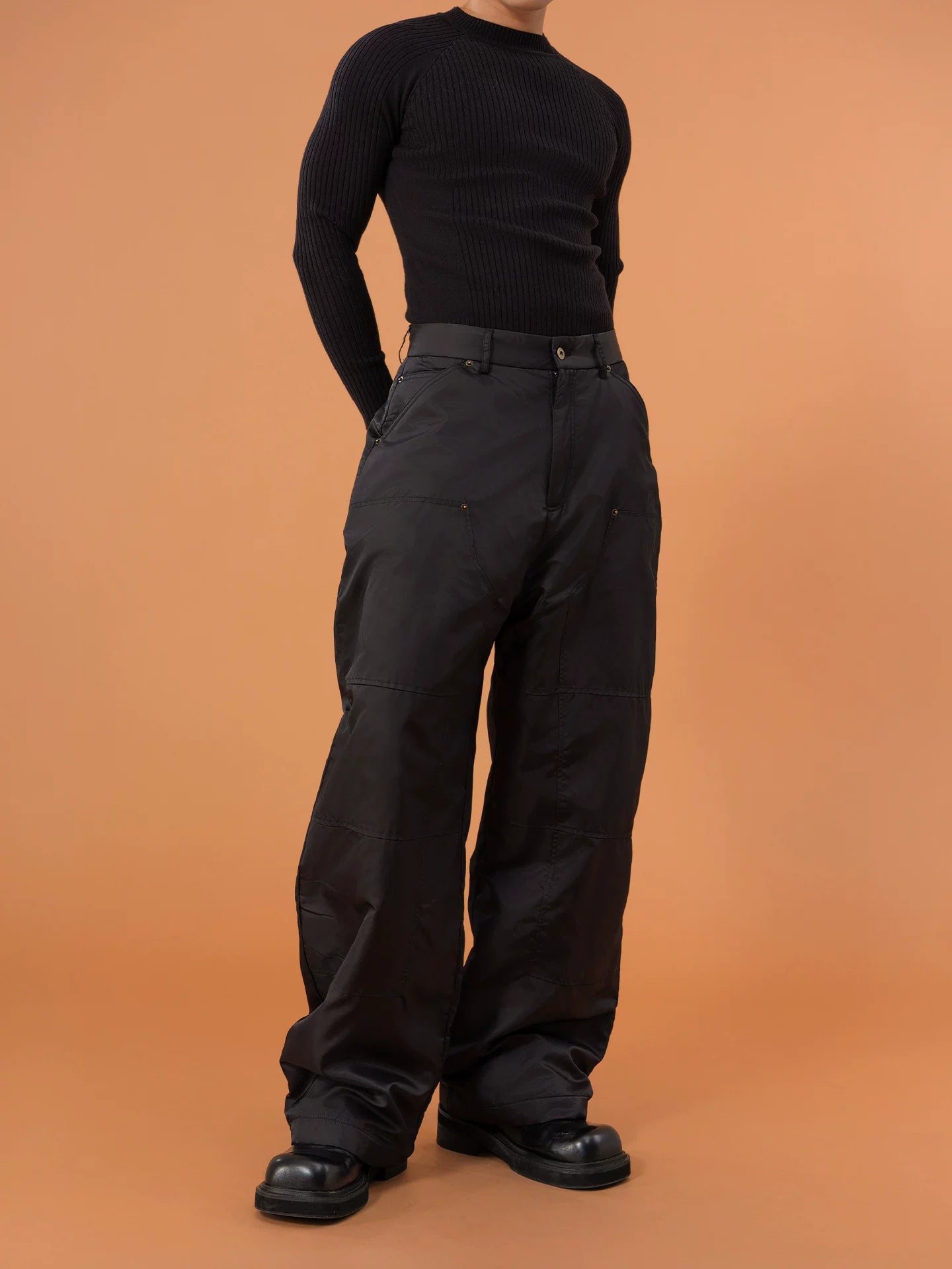 Men's Black Windproof Warm Cargo Pants