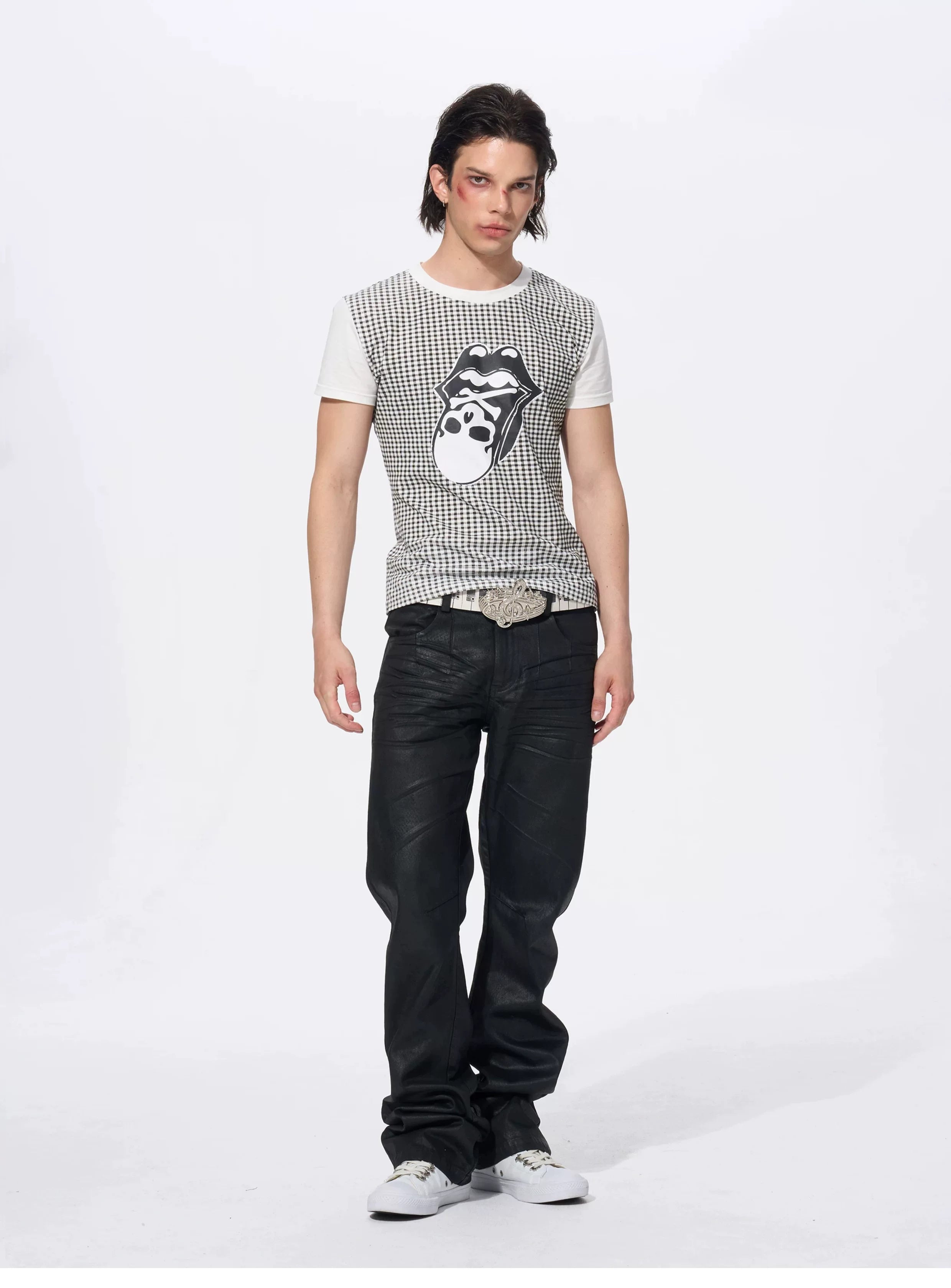 Men's Skull Print Plaid Tees