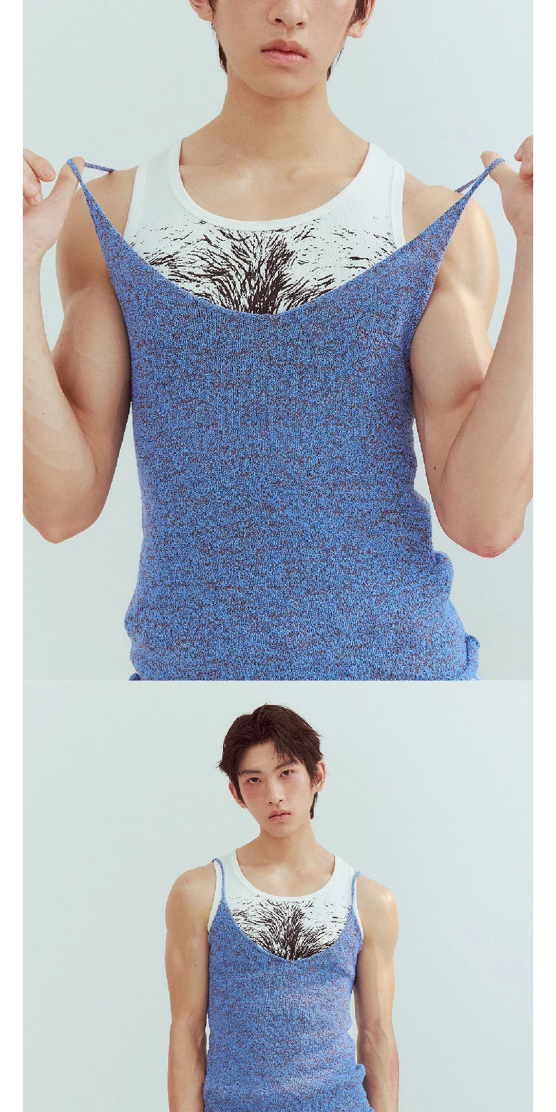 Mixed Blue Deep V Knit Camisole