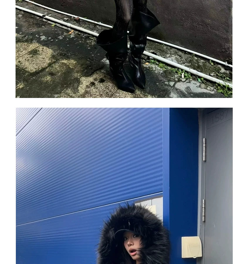 Washed Detachable Fur Zip Hoodie
