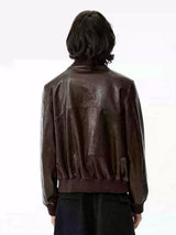 Cropped Double Zipper Waxed Leather Jacket