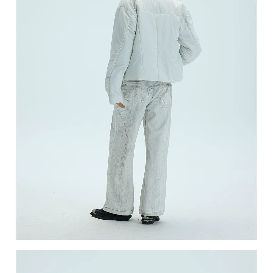 Two-Tone Single-Button Split Turtleneck Down Coat