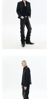 Black Napoleon Style Casual Double-breasted Jacket