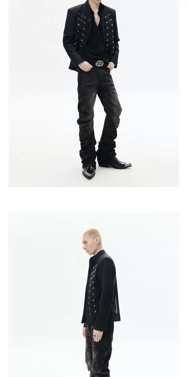 Black Napoleon Style Casual Double-breasted Jacket