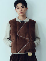 Retro Suede Bow Zipper Padded Vest