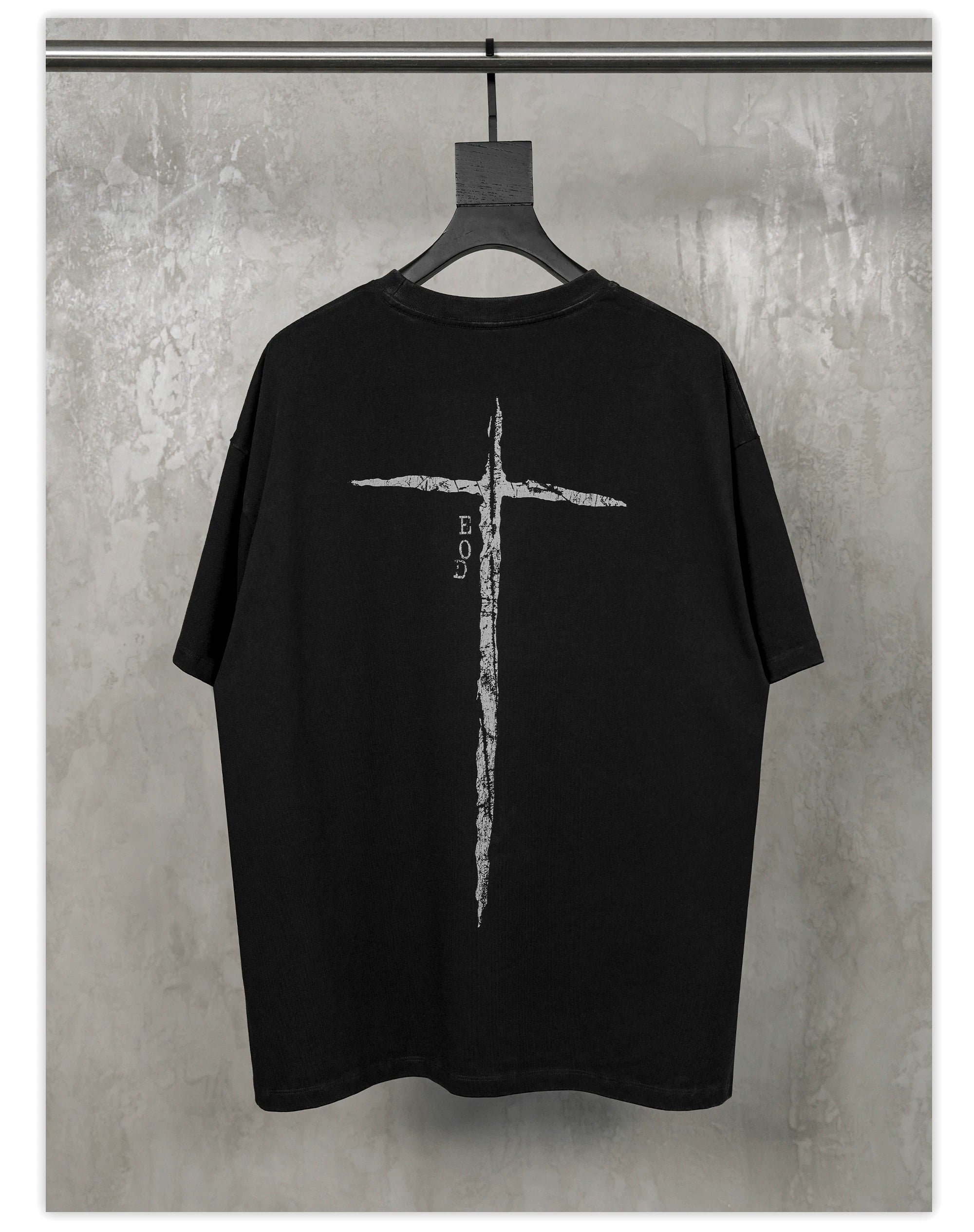 Washed Black Printed Cotton Loose T-Shirt