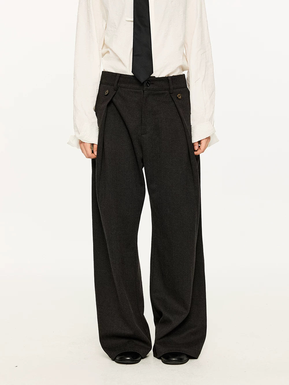 Men's Striped Pleated Straight Wool Pants