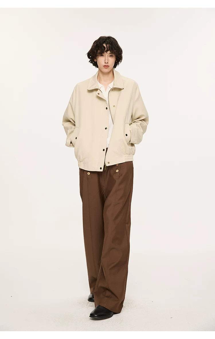 Lyocell Double-breasted Loose Straight Casual Pants