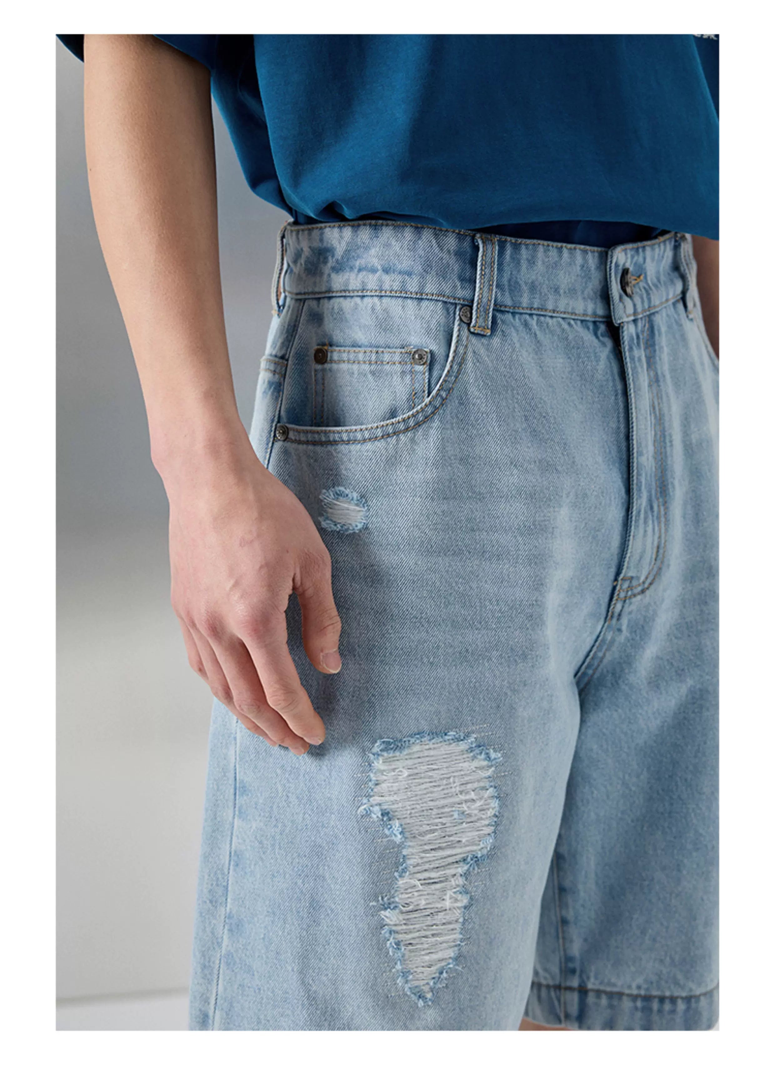 Distressed Patched Denim Pants