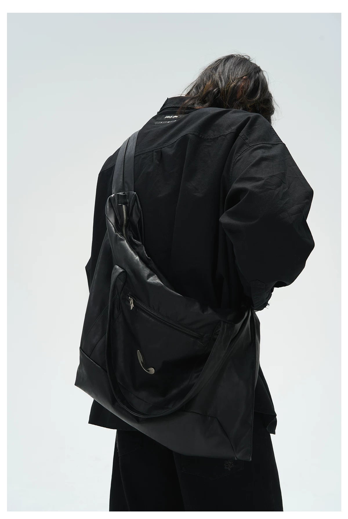 Leather Crossbody Bag with Metal Plaque