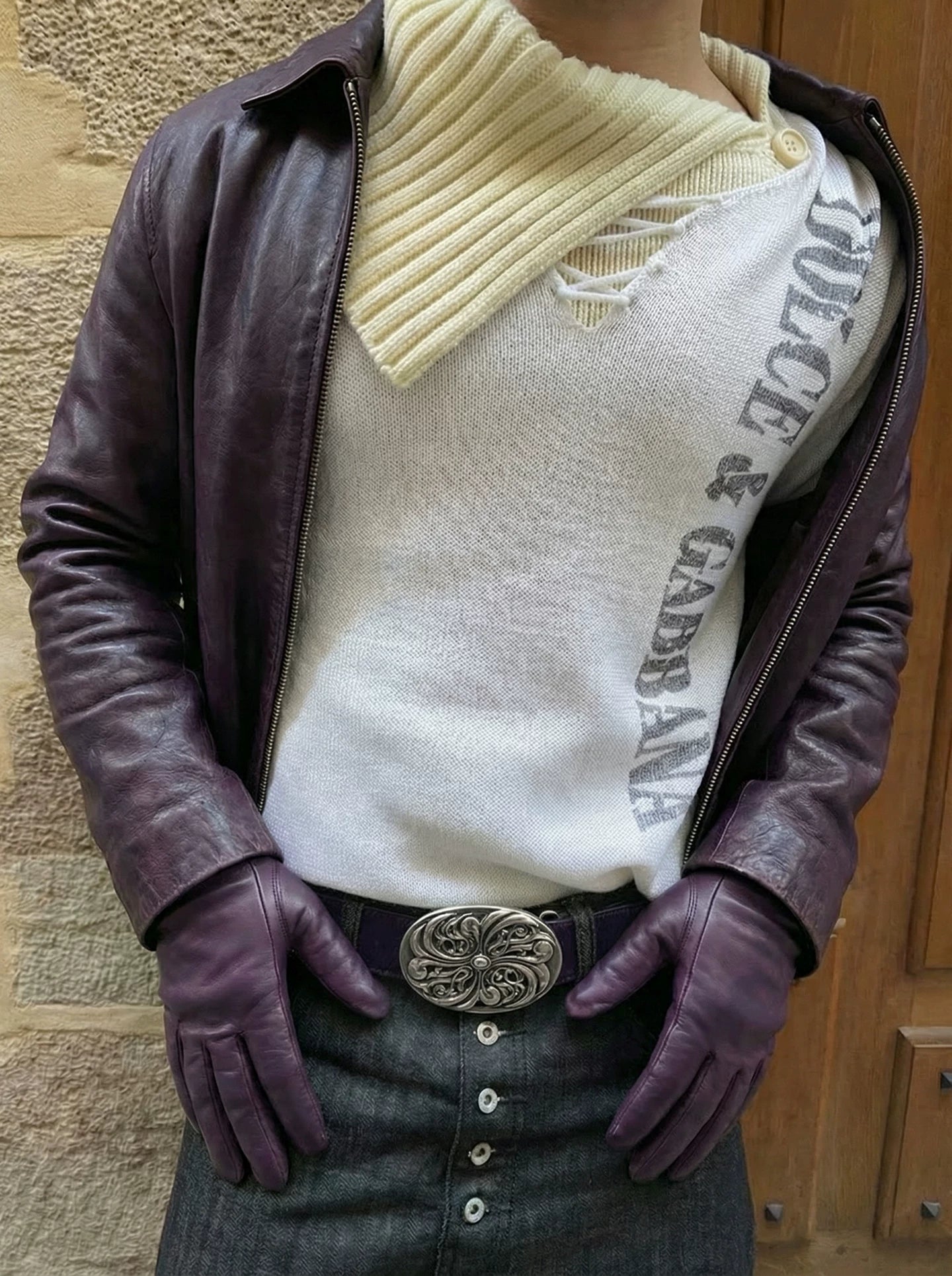 Vintage Purple Horsehair Leather Belt