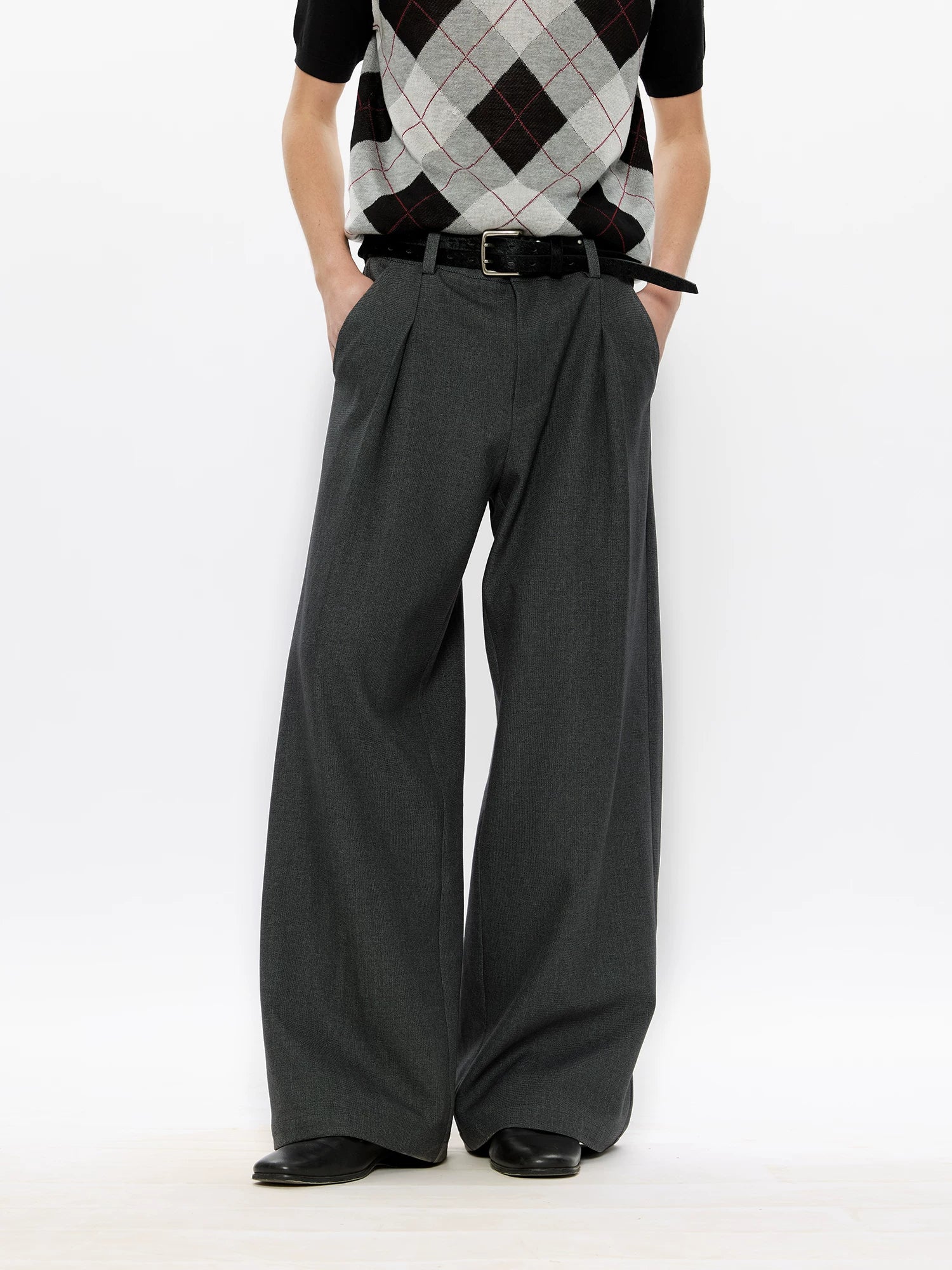 Men's Wool Houndstooth Pleated A-Line Pants