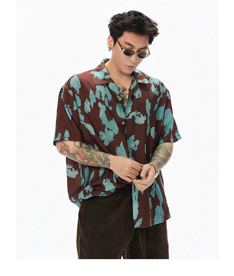 Turquoise Marbled Camp Collar Aloha Shirt