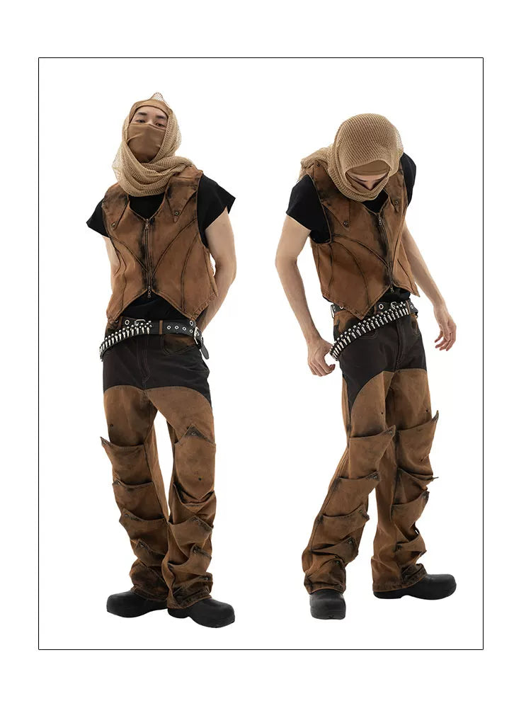 Men's Washed Punk Straight Jeans