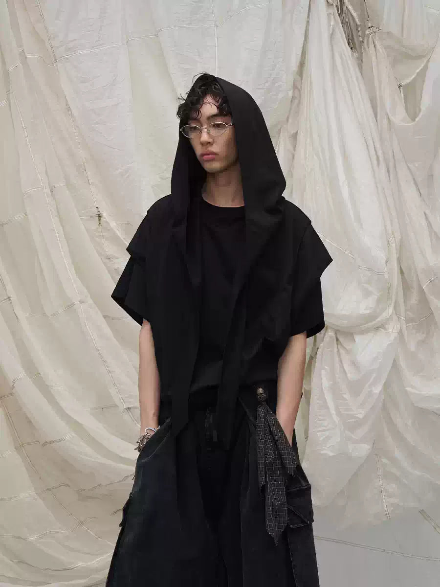 Detachable Hood Short-Sleeve Ring Cut Tees