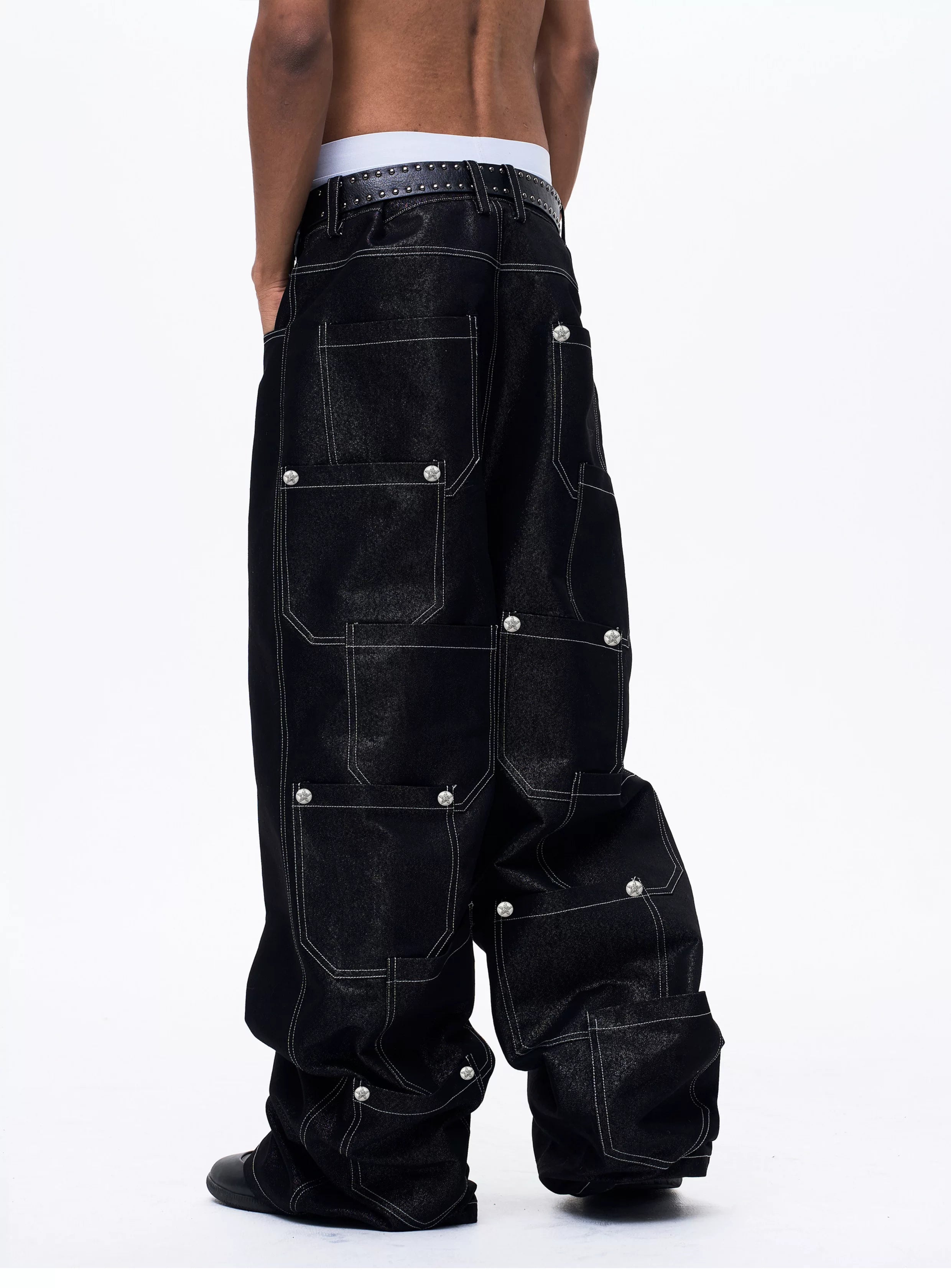 Men's Silver Multi Pocket Wide-Leg Jeans