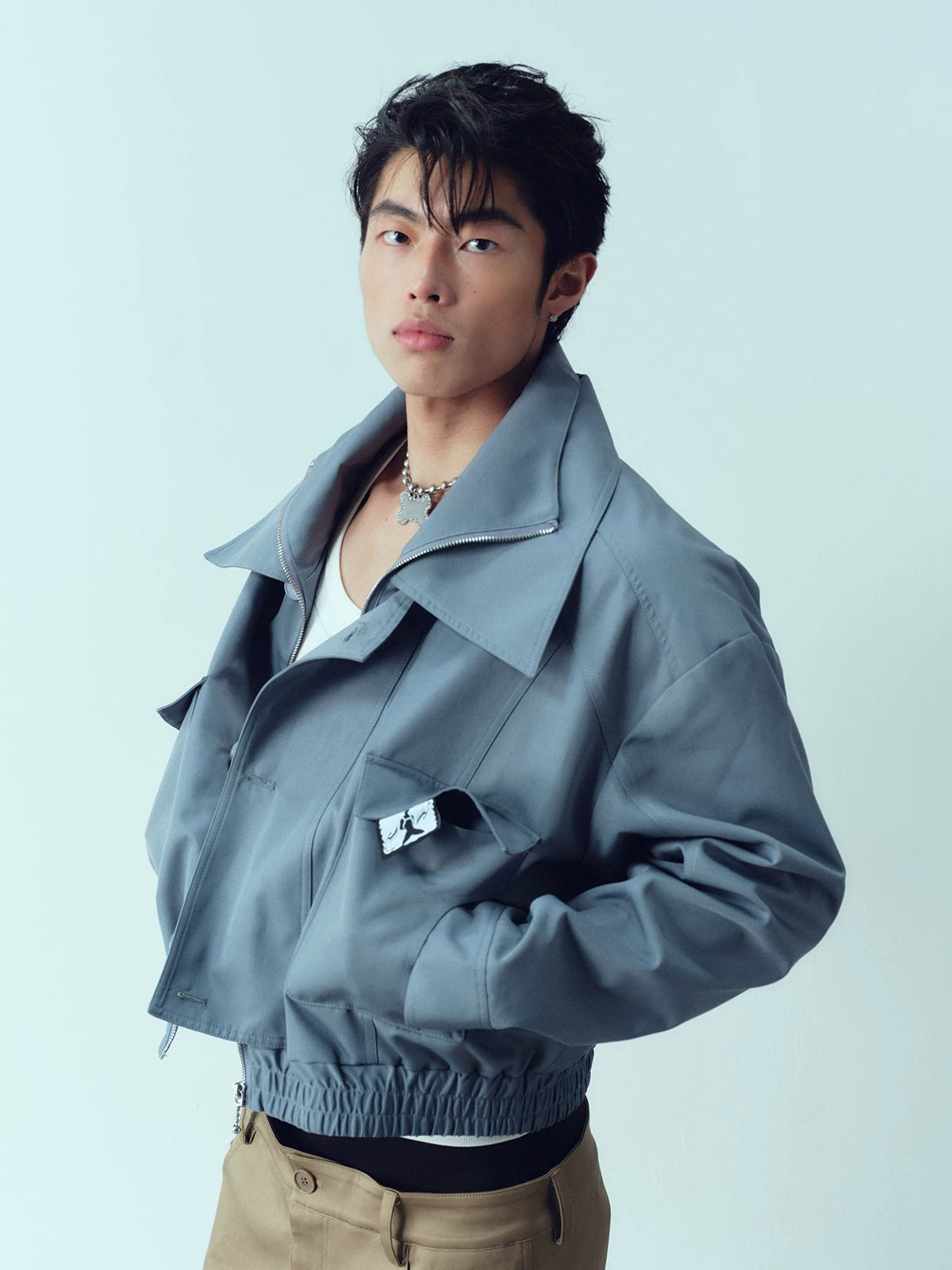 Waterproof Short Grey-blue Vintage Cargo Jacket