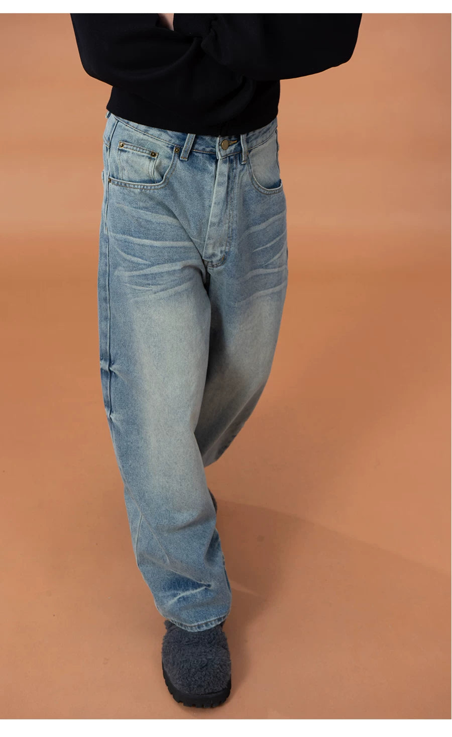 Men's Blue Printed Baggy Jeans