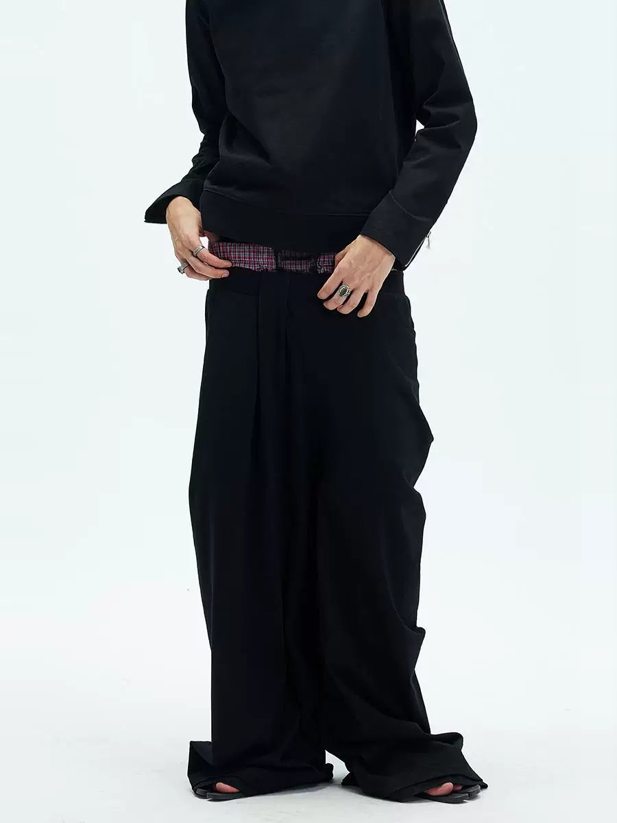 Two-tone Asymmetrical Pleated Baggy Sweatpants