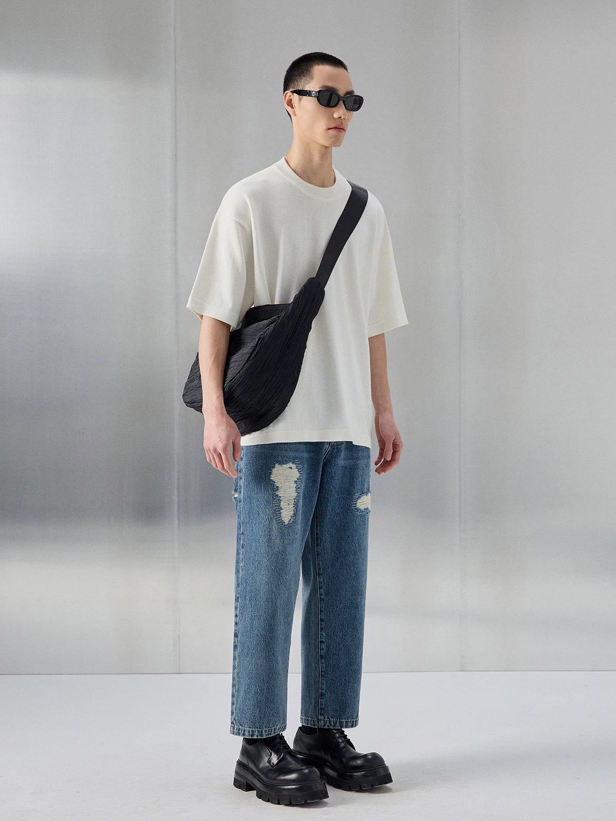 Distressed Patched Denim Pants